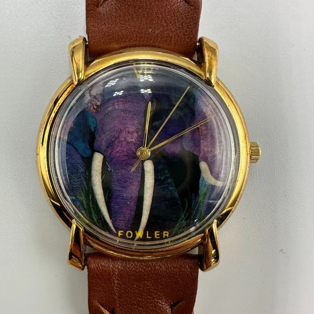Purple Elephant Dial Watch Women Gold Tone VP Art Fowler New Battery 9